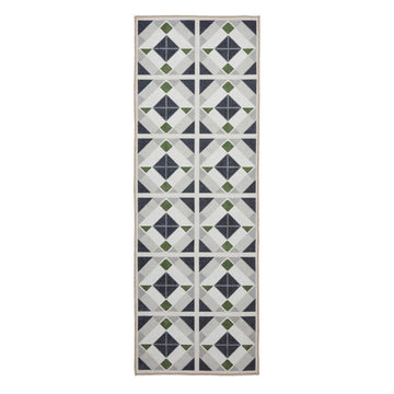 Washable Victoria H1190 Modern Vintage Geometric Diamond Tile Lightweight Printed Polyester Flatweave Grey/Green Rug-Think Rugs-Rug Love - The Most Loved Rug Store